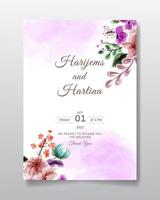 Wedding invitation greeting card with watercolor flower or leaves design background. vector