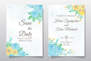 Wedding invitation greeting card with watercolor flower or leaves design background. vector