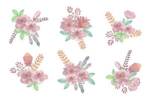 Collection of handmade watercolor flower art bouquet hand drawn vector