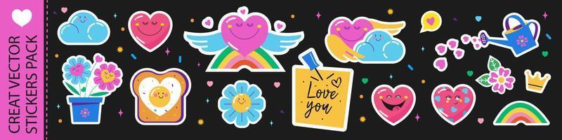 A pack of vector stickers on the theme of love in cartoon style.