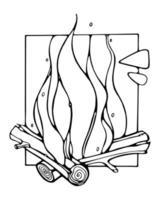 Bonfire with firewood. Hand-drawn Outline Vector illustration. For coloring page