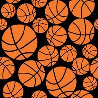 Seamless pattern with basketball orange balls on a black background. Simple flat style vector