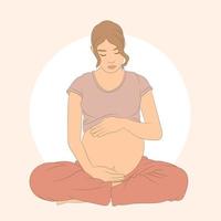 Relaxed pregnant woman sitting and practicing yoga vector