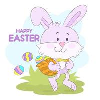 Easter bunny and Easter eggs with  basket. vector