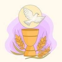 First communion symbols for a nice invitation, chalice, dove and spikes. vector