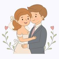 Young and cheerful just married couple, First meet of bride and groom. vector