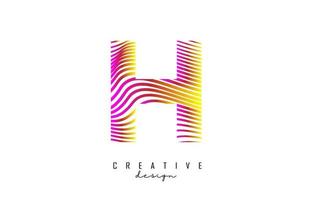 Letter H logo with vibrant colourful twisted lines. Creative vector illustration with zebra, finger print pattern lines.