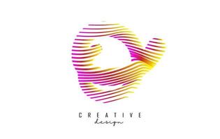 Letter O logo with vibrant colourful twisted lines. Creative vector illustration with zebra, finger print pattern lines.