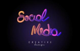 Handwritten Social Media word with vibrant colourful 3D effect. Creative vector illustration with sponge and 3D effect.