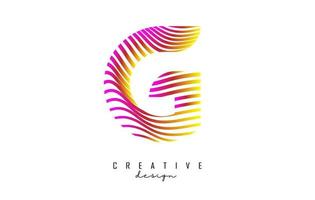 Letter G logo with vibrant colourful twisted lines. Creative vector illustration with zebra, finger print pattern lines.
