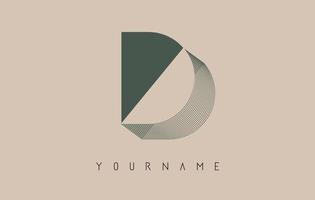 Wireframe D Letter Logo Design in two colors. Creative vector illustration with wired, mirrored outline frame.