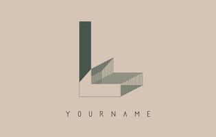 Wireframe L Letter Logo Design in two colors. Creative vector illustration with wired, mirrored outline frame.