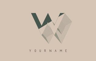 Wireframe W Letter Logo Design in two colors. Creative vector illustration with wired, mirrored outline frame.