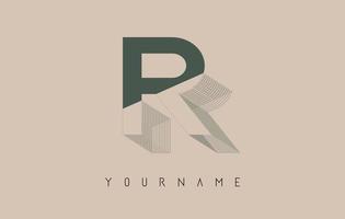 Wireframe R Letter Logo Design in two colors. Creative vector illustration with wired, mirrored outline frame.