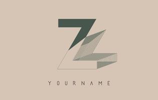 Wireframe Z Letter Logo Design in two colors. Creative vector illustration with wired, mirrored outline frame.