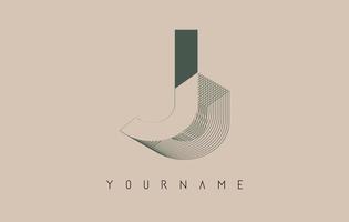 Wireframe J Letter Logo Design in two colors. Creative vector illustration with wired, mirrored outline frame.