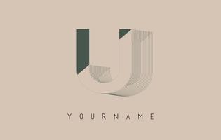 Wireframe U Letter Logo Design in two colors. Creative vector illustration with wired, mirrored outline frame.