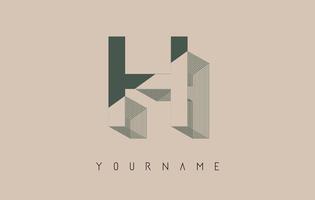 Wireframe H Letter Logo Design in two colors. Creative vector illustration with wired, mirrored outline frame.