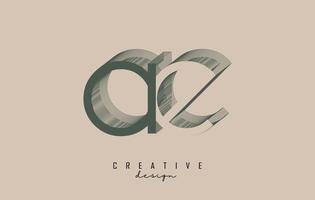Wireframe AE Letter Logo Design in two colors. Creative vector illustration with wired, mirrored outline frame.