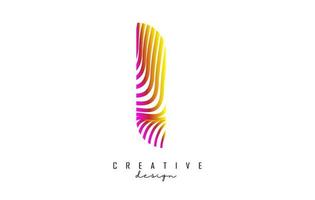 Letter I logo with vibrant colourful twisted lines. Creative vector illustration with zebra, finger print pattern lines.