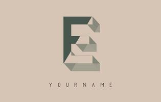 Wireframe E Letter Logo Design in two colors. Creative vector illustration with wired, mirrored outline frame.