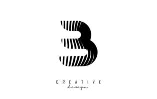 Letter B logo with black twisted lines. Creative vector illustration with zebra, finger print pattern lines.