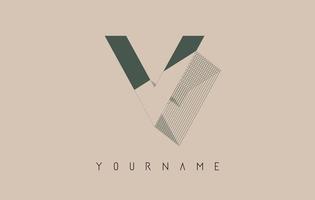 Wireframe V Letter Logo Design in two colors. Creative vector illustration with wired, mirrored outline frame.