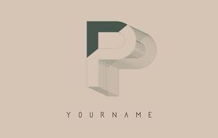 Wireframe P Letter Logo Design in two colors. Creative vector illustration with wired, mirrored outline frame.