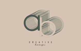 Wireframe AB Letter Logo Design in two colors. Creative vector illustration with wired, mirrored outline frame.