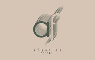 Wireframe AF Letter Logo Design in two colors. Creative vector illustration with wired, mirrored outline frame.