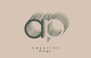 Wireframe AP Letter Logo Design in two colors. Creative vector illustration with wired, mirrored outline frame.