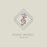 rose flower music symbol notation logo design template for brand or company and other vector