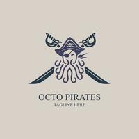 Octopus pirates captain sword logo vintage style design template vector for brand or company and other
