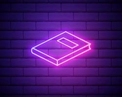 Glowing neon line Book icon isolated on brick wall background. Colorful outline concept. Vector