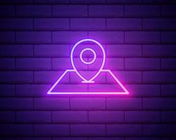 pin neon style icon. Simple thin line, outline vector of web icons for ui and ux, website or mobile application isolated on brick wall.