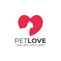 Pet Love Logo Design with Cat Love Lover Heart Vector Icon Illustration