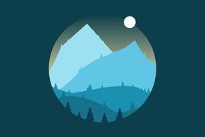 Mountain landscape with silhouettes of forest trees on Circle. Perfect to use for Background. Blue Color Silhouette vector