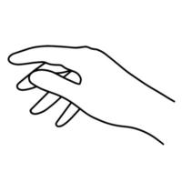 Right human hand vector icon. Hand drawn illustration isolated on white background. The man stretches his palm up, a gesture of blessing, touch. Simple monochrome sketch, doodle, outline