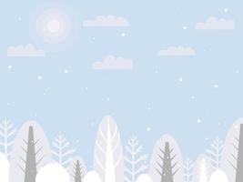Cute forest landscape. Cartoon style. Winter background for postcards, announcements, lettering. Vector illustration, flat
