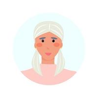 Avatar of a blonde in a pink blouse. Vector illustration, flat