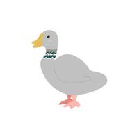 imagen aislada de un pato gris sobre un fondo blanco. diseño de empaque de paté, ilustración infantil, lindo estampado de camiseta, empaque de carne y huevo de pato. ilustración vectorial vector