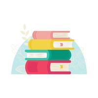 Concept of a stack of books. List of literature for reading. College studies, semester books. Vector illustration