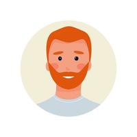 avatar redhead man with beard smiling. Design element for support, forums, memos, sites. Vector illustration