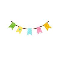 isolated image of festive garland. Multi-colored bright flags. Design element for holiday paraphernalia, postcards. Vector illustration