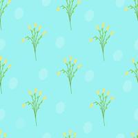 seamless endless blue pattern with bouquets of yellow flowers. Transparent drops on a distant background. Design for printing on fabric, paper. Vector illustration