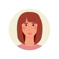 avatar brown-haired girl with kare hairstyle. Unique badge for forums, emails, chatbots, support. Vector illustration