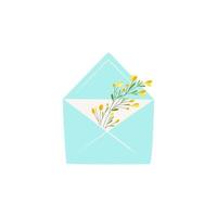 open envelope with a blossoming branch. Design of messages in social networks, stickers, postcards. Spring minimalist art for March 8th. Vector illustration