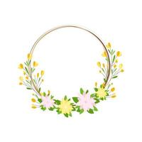 Stylish floral wreath made of twigs and flowers. Design template for cards, invitations, advertisements, posters, stories. Vector illustration