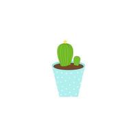 blooming cactus in a blue flower pot. White peas. Isolated print on a white background. Design for exercise books. T-shirts, covers, stickers, postcards. Vector illustration