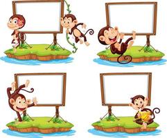 Set of different blank banners with funny monkeys vector